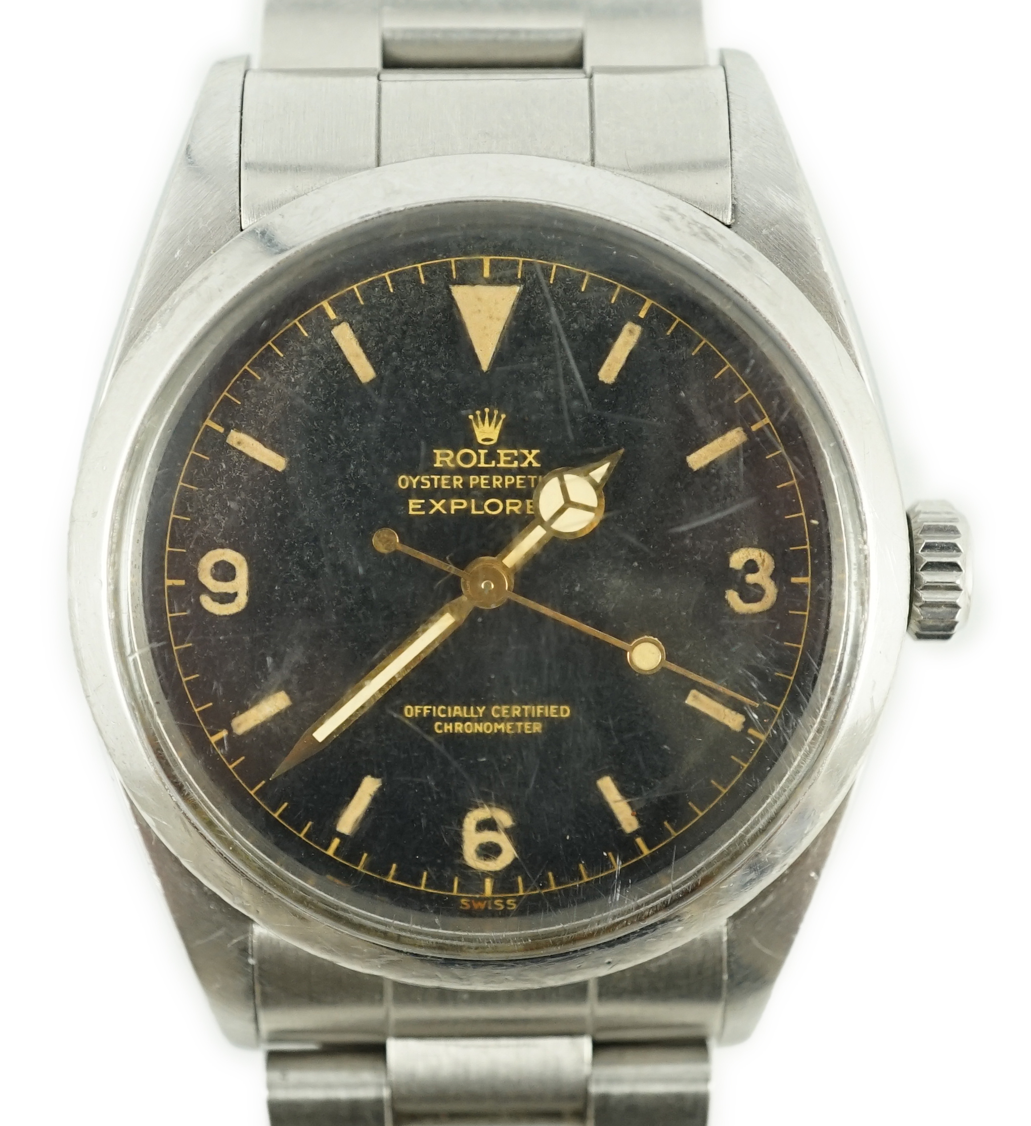 A gentleman's rare late 1950's stainless steel Rolex Oyster Perpetual Explorer wrist watch